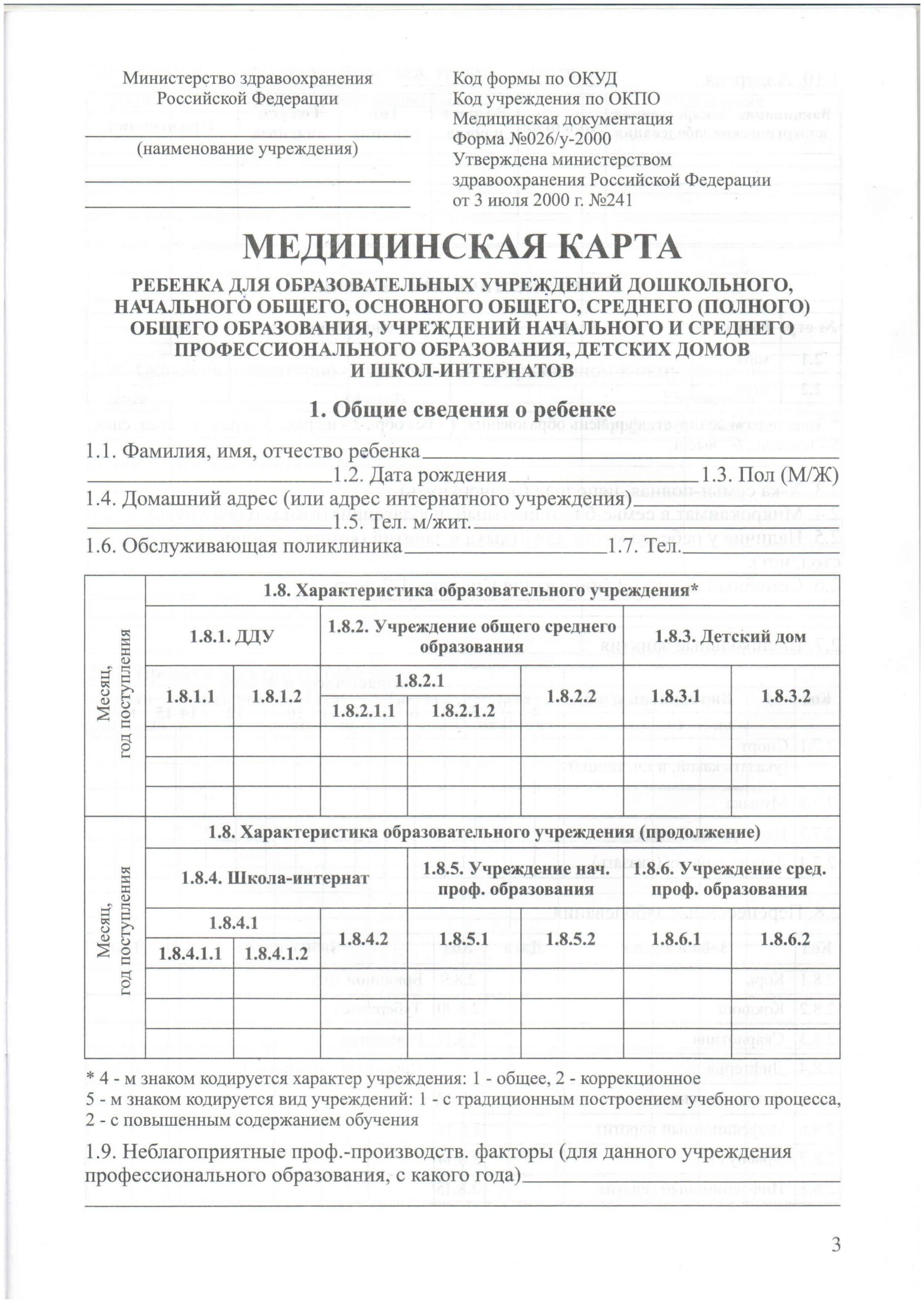 медицинская карта ребенка фото